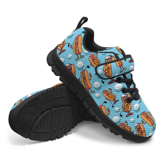 CHAQLIN Boys Hotdog Shoes Little Kids Slip on Golf Ball Sneakers Anti Slip Single Buckle Running Athletic Shoes Lightweight Outdoor School Cartoon Sneaker with Adjustable Strap