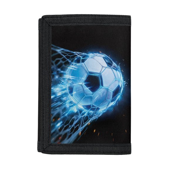 CHAQLIN Boys Trifold Wallet Blue Neon Soccer Pattern Lightweight Children's Wallet for Outdoor, Polyester Slim Kids Trifold Wallet