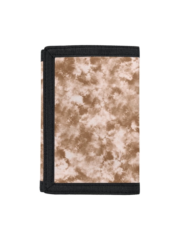 Brown Tie-Dye Velcro Children's Wallet, Elastic Polyester Trifold Card Wallet Compact Kids Trifold Wallet for School Travel