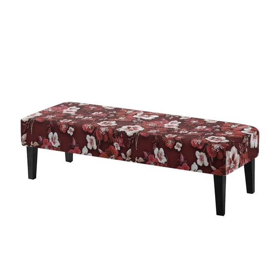 CHAQLIN Burgundy-toned Vintage Floral Stretch Bench Covers, Anti-Pet Hair Polyester Spandex Dining Bench Covers for Bedroom Dining Room