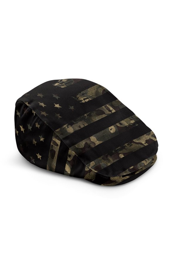 Camo Pattern Adjustable Flat Cap, Light Windproof Polyester Newsboy Hat for Walking Camping Driving