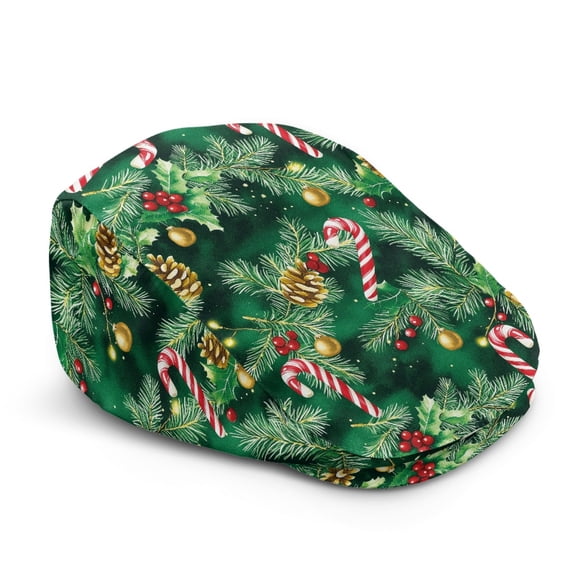 CHAQLIN Candy Cane Pine Cone Pattern Polyester Forward Beret with Wrinkle-Resistant, Light Lightweight Flat Cap for Outdoor Summer Outings Daily Driving