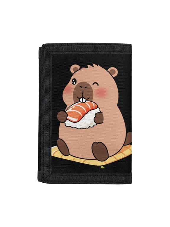 Capybara Sushi Decoration Lightweight Children's Wallet, Polyester Tri-Fold Wallets Coin Purse Portable Kids Trifold Wallet for Sports Travel