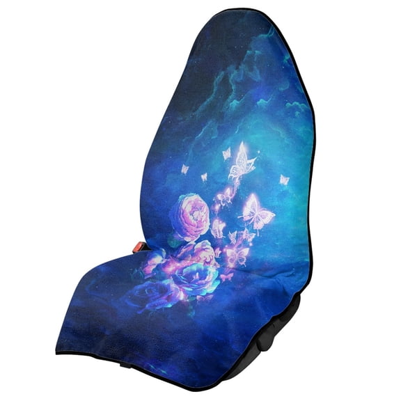 CHAQLIN Car Seat Cover Protector Machine Washable High Quality Plush Microfiber, Compatible with Van Front Seat, for SUV Vehicle SUVs Trucks, Galaxy Rose Butterflies