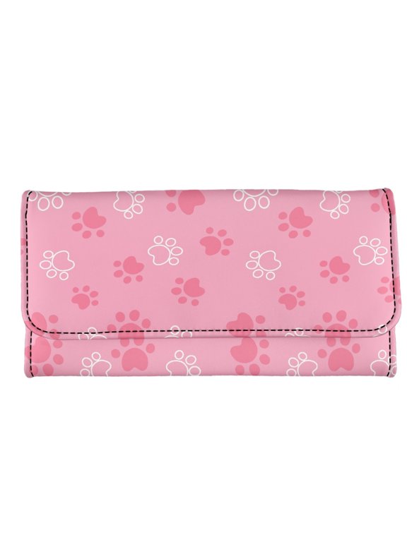 Card Cases Holder Paw Prints Buckle Card Case Holder for Travel, PU Leather Large Capacity Women's Trifold Wallet