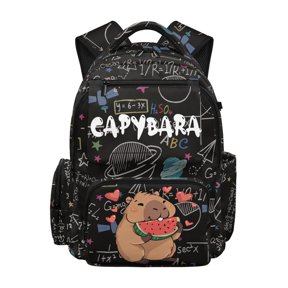 CHAQLIN Cartoon Capybara with Math & Science Formula Print Lightweight Backpack for Travel Back to School, Large Capacity Multi-Pocket Polyester School Backpack