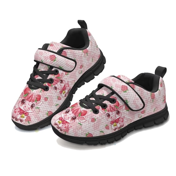 CHAQLIN Cartoon Cow Strawberry Running Shoes Non Slip Kids Slip on Walking Casual Sneakers Lightweight Lace Up Sports Athletic Hiking Shoes for Girls Cute Outfit