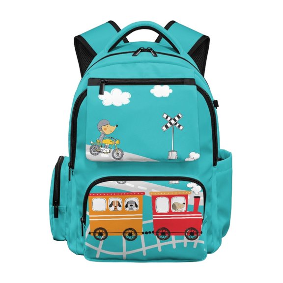 CHAQLIN Cartoon Dog Train 17 Inch School Backpack, Durable Multi Pocket Daypack with Breathable Padded Straps for Daily School and Travel