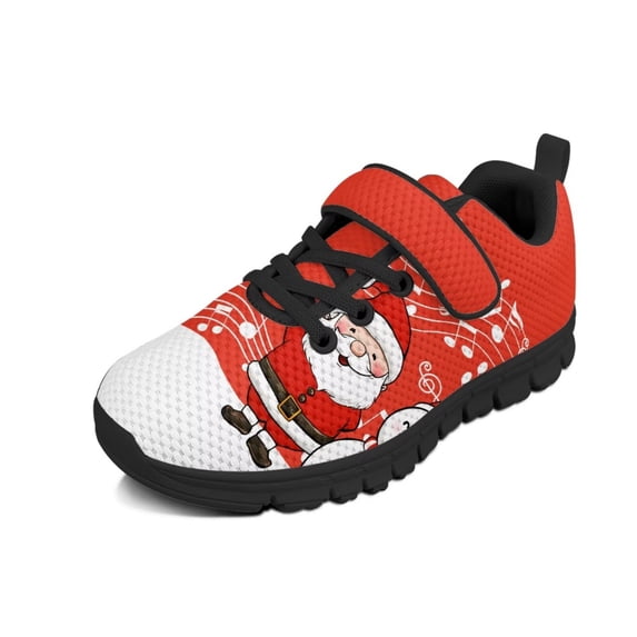 CHAQLIN Cartoon Santa Claus Running Shoes for Boys Single Buckle Lace Up Kids Christmas Shoes for Girls Running Tennis Sneakers Knitted Mesh Sneakers