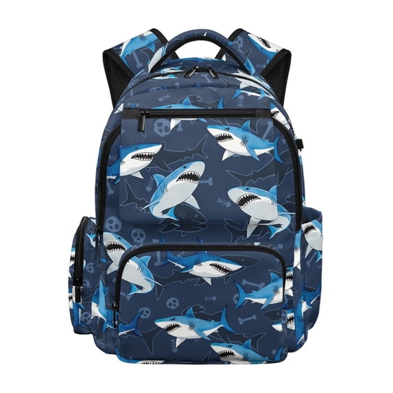 CHAQLIN Cartoon Shark Print Kids Backpack with Padded Shoulder Strap Side Pockets Daypack, Multi-Pocket 17 Inch Kids School Backpack for Back to School Sports Scuola