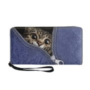CHAQLIN Cat Long Purse, Multi Card Slots PU Leather Womens Wallets for Travel Shopping, Large Capacity Long Wallet