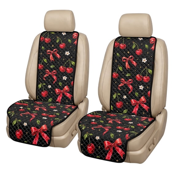 CHAQLIN Cherry Bow Print Padded Car Front Seat Covers for Truck, Quilted Padded Fabric Non-Slip Backing Car Seat Covers Quilted Front Car Bucket Seat Cushion Pads Protector