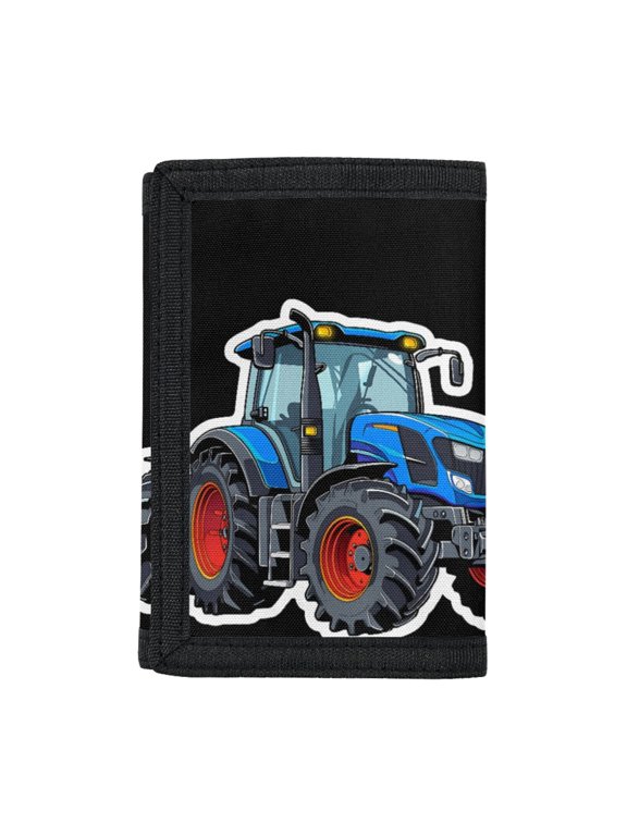 Children's Wallet Blue Tractor Decoration Waterproof Kids Trifold Wallet for Outdoor, Elastic Polyester Compact Trifold Card Wallet