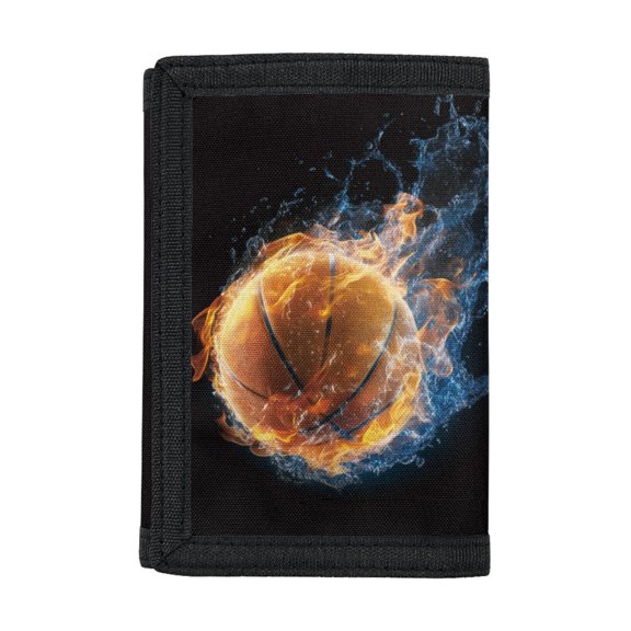 CHAQLIN Children's Wallet Fire Basketball Pri Multi Compartment Clutch Wallet for Outdoor, Polyester Slim Card Holder Wallet