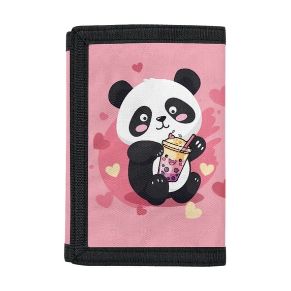CHAQLIN Children's Wallet Panda Bubble Tea Portable Trifold Card Wallet for Sports, Stretch Polyester Slim Trifold Handbag