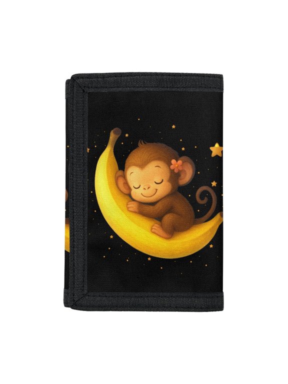 Children's Wallet Sleeping Monkey Design Lightweight Kids Trifold Wallet for Outdoor Travel, Elastic Polyester Slim Trifold Card Wallet