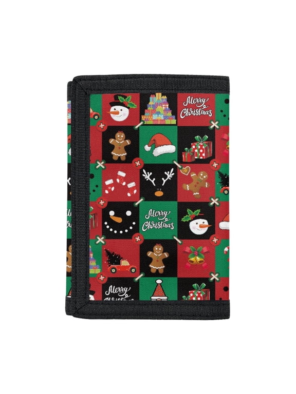 Christmas Decoration Theme Trifold Card Wallet, Stretch Polyester Kids Trifold Wallet for Outdoor, Portable Compact Tri-fold Wallet