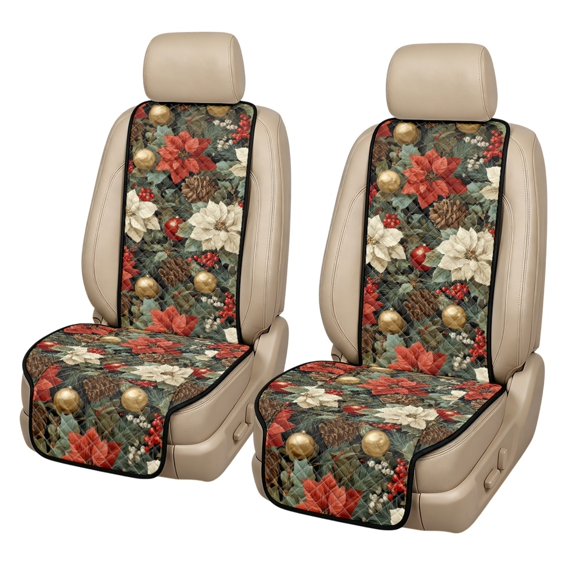 CHAQLIN Christmas Poinsettia Pattern All Season Comfort Car Seat Covers for SUV, Polyester Fabric Machine Washable Car Front Seat Covers Quilted Protective Cover
