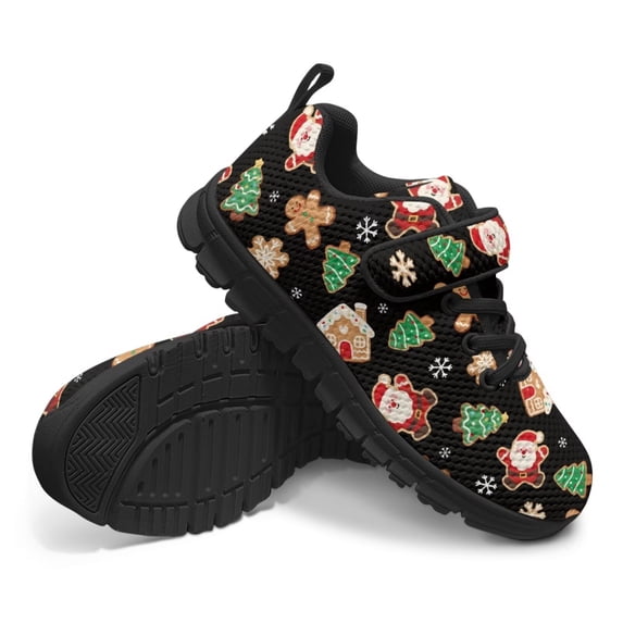 CHAQLIN Christmas Santa Claus Tree Shoes for Kids Knitted Mesh Sports Athletic School Shoe Lightweight Single Buckle Tennis Hiking Running Shoes Anti Skid Xmas Outfit