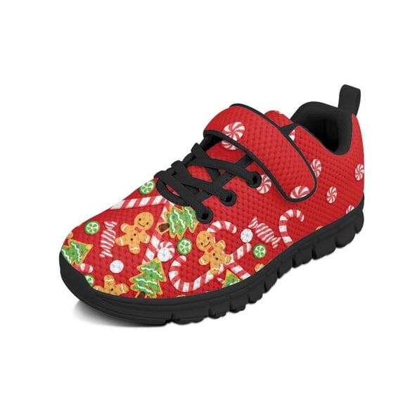 CHAQLIN Christmas Shoes for Girls Gingerbread Candy Cane Sneakers Lightweight Mesh Walking Shoes Hook and Loop Hiking Casual Athletic Running Shoe with Single Buckle