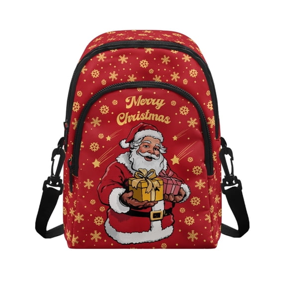 CHAQLIN Christmas Small Crossbody Wallet Featuring Santa Claus Pattern, Polyester Zipper Closure Sling Bag for Women Dating Hiking Daily Use
