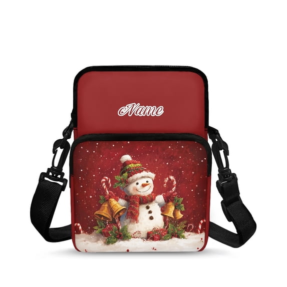 CHAQLIN Christmas Snowman Crossbody Shoulder Bag, Polyester 2 Layer Portable Messenger Pouch for Women and Girls, Travel Running Use