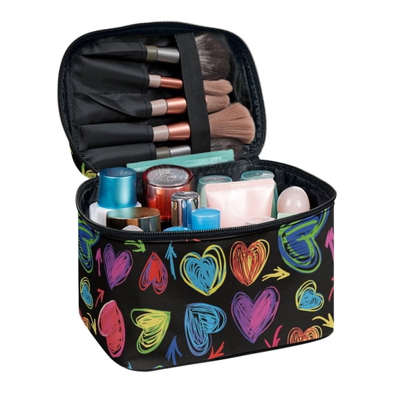 CHAQLIN Colorful Heart Sketch Portable Toiletry Bag, Polyester Makeup Bag Zipper Make Up Case Organizer for Vacation Travel