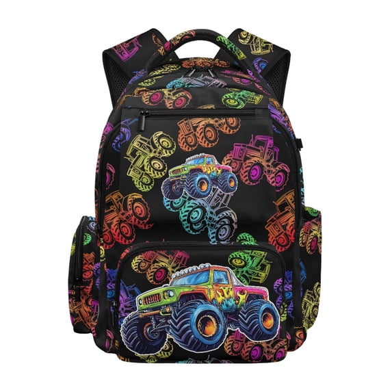 CHAQLIN Colorful Monster Truck Pattern Lightweight Backpack for School Camping, Adjustable Padded Straps Wear Resistant 600D Polyester School Bag