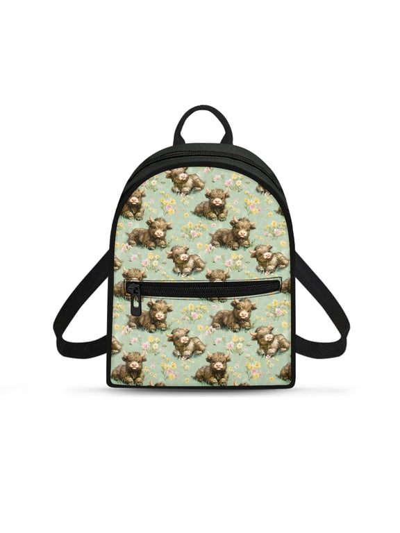 Cows and Flowers Small Backpack with Lightweight Versatile Fashion Backpack Handbag for Gym, Polyester Womens Purse for Hangouts