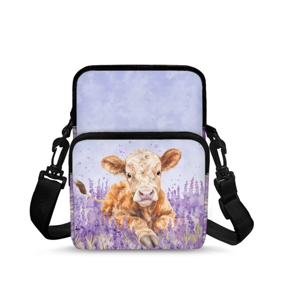 CHAQLIN Crossbody Bag Calf in Lavender Field Portable Crossbody Purse for Outdoor, Polyester Lightweight Cell Phone Bags