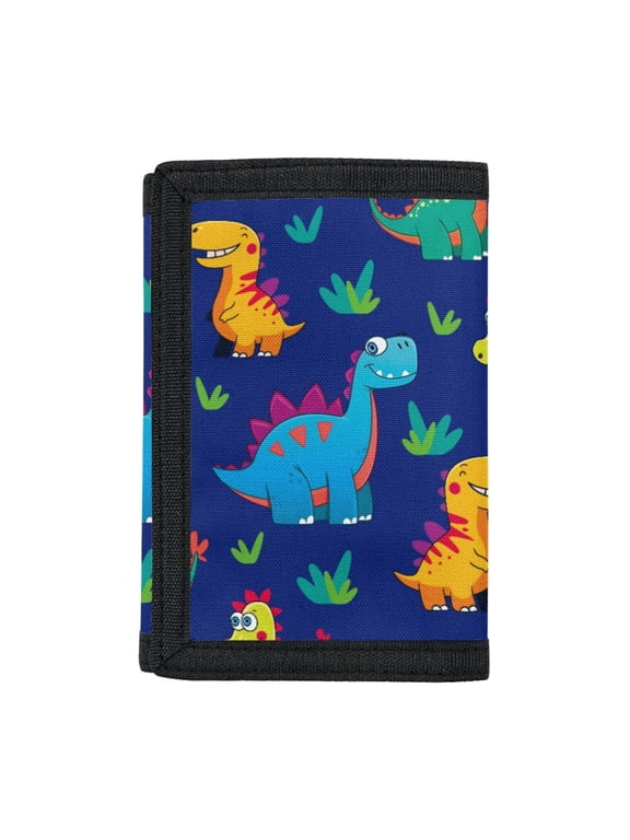 Cute Cartoon Dinosaur Pattern Children's Wallet for Sports, Polyester Kids Trifold Wallet with Easy to Clean Lightweight Trifold Card Wallet