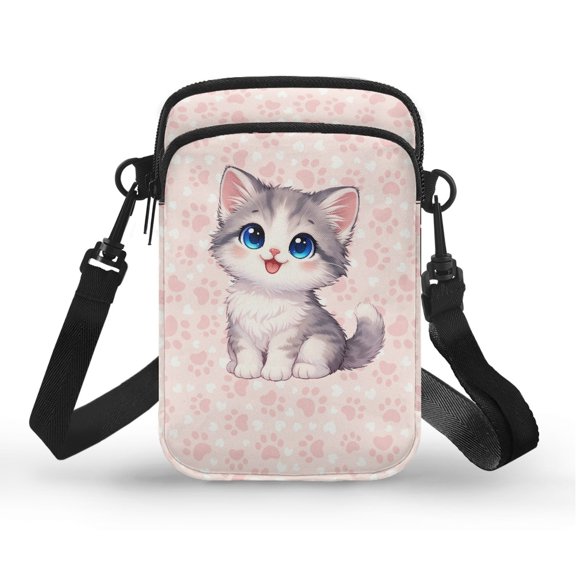 CHAQLIN Cute Cat Print Small Purse, Multi-Purpose Mini Money Bag Pouch Adjustable Strap Shoulder Bag for Travel Running