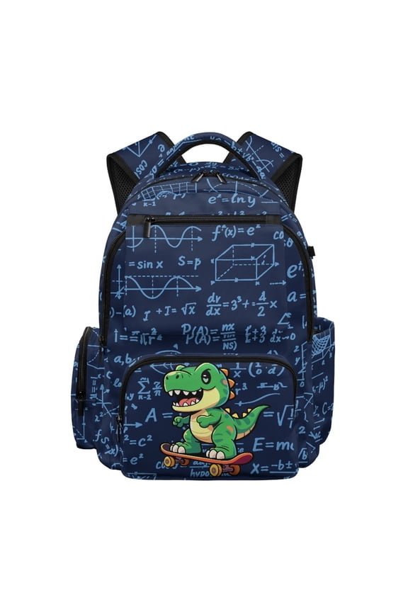 Dinosaur Neon Lightning Bolt Pattern Multi Pocket School Bag for Middle School Back to School, Adjustable Padded Straps Large Capacity 600D Polyester Kids Backpack