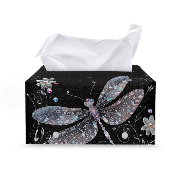 CHAQLIN Dragonfly Waterproof Rectangle Tissue Box Cover for Family, with Buckle Rectangle Tissue Case Dispenser for Bathroom Offices