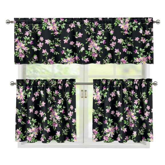 CHAQLIN Easy to Install House Decor Curtains for Kitchen, Sunscreen Kitchen Window and Tier Curtains Set Polyester 3 Piece, Petite Floral Print