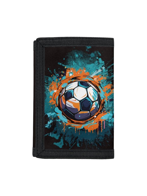 Elastic Polyester Trifold Boys Wallets with Lightweight Slim Children's Wallet for Sports, Graffiti Soccer Decoration Trifold Card Wallet