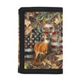 thumbnail image 1 of CHAQLIN Elastic Polyester Trifold Card Wallet with Thin Portable Children's Money Wallets for Outdoor, Vintage American Flag with Whitetail Deer & Camo Leaf Pattern Children's Wallet, 1 of 7