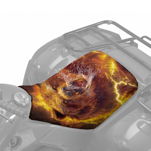 CHAQLIN Fire Bear Lightning Design ATV Seat Cover Waterproof Easy to Install Four Wheeler Seat Cover for Hunting Riding