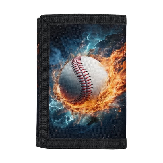 CHAQLIN Fire Flame Baseball Print Toddler Wallet for Sports, Polyester Kids Clutch Wallet with Slim Velcro Money Bag