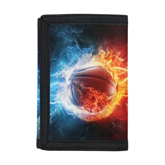 CHAQLIN Fire Ice Basketball Waterproof Trifold Card Wallet, Elastic Polyester Toddlers Purse Easy to Access Coin Storage Pouch for Daily Use Outdoor Travel Sports