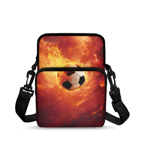 CHAQLIN Fire Soccer Ball Print Portable Satchel Bags, Polyester Crossbody Bags Lightweight Cross Body Phone Purse for Shop Work
