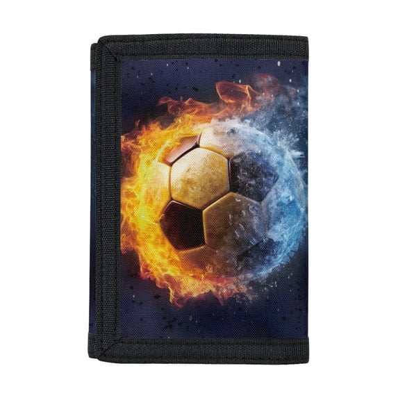 CHAQLIN Fire Soccer Print Trifold Pouch for Sports, Polyester Trifold Card Wallet with Slim Foldable Children's Wallet