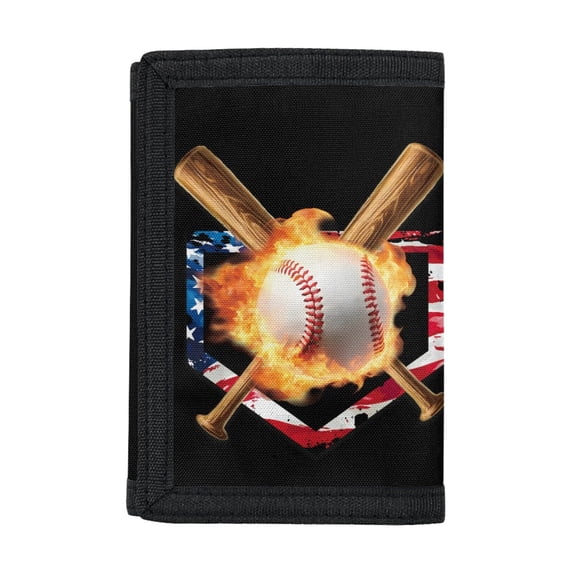 CHAQLIN Flaming Baseball Trifold Card Wallet, Polyester Foldable Children's Wallet for School and Daily Travel