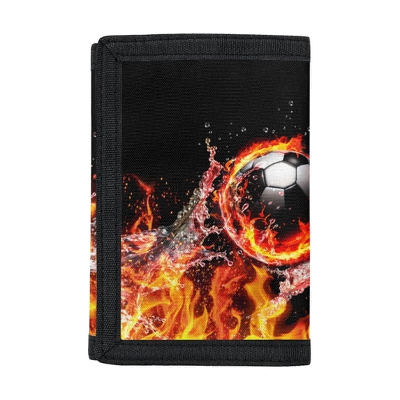 CHAQLIN Flaming Water Soccer Ball Children's Wallet, Polyester Kids Trifold Wallet for Sports, Easy to Clean Dustproof Trifold Card Wallet