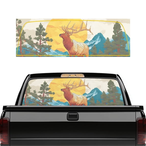 CHAQLIN Forest Elk Truck Rear Window Decal 66.9 x 22.4 Inches, Vinyl Waterproof Sticker for Most Pickup Models, Personalized Decoration for Car Lovers