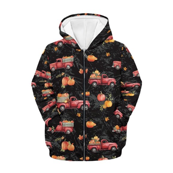 CHAQLIN Full Zip Coat with Hood Autumn Harvest, Elastic Polyester Kids Hooded Coat for Fall Holiday Outing with Pockets Zip up Hoodie