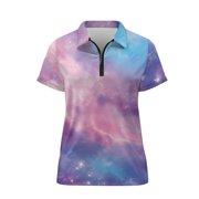 CHAQLIN Galaxy Nebula Print Stretch Golf Shirt Women, Polyester Polo Shirts Skin Friendly Fashion Tennis Shirts for Outdoor Workout Bowling