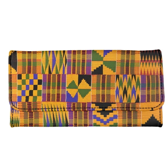 CHAQLIN Geometric Plaid Pattern Buckle Trifold Wallet, PU Leather Long ...