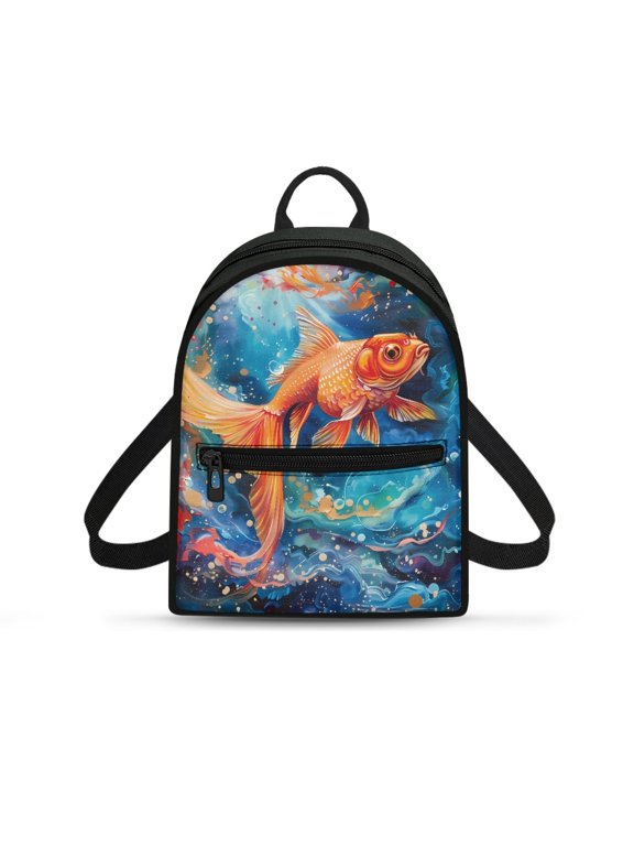 Gold Koi in Galaxy Small Backpack with Zipper Closure Front Pocket Mini Daypack for Travel, Polyester Travel Rucksack for Outdoor