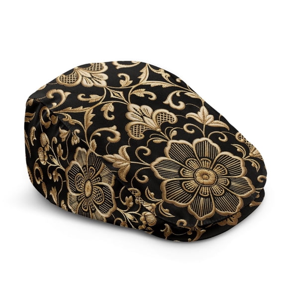 CHAQLIN Golden Floral Newsboy Hat for Holiday Daily Commuting, Polyester Retro Forward Flat Cap Lightweight All Match for Men and Women